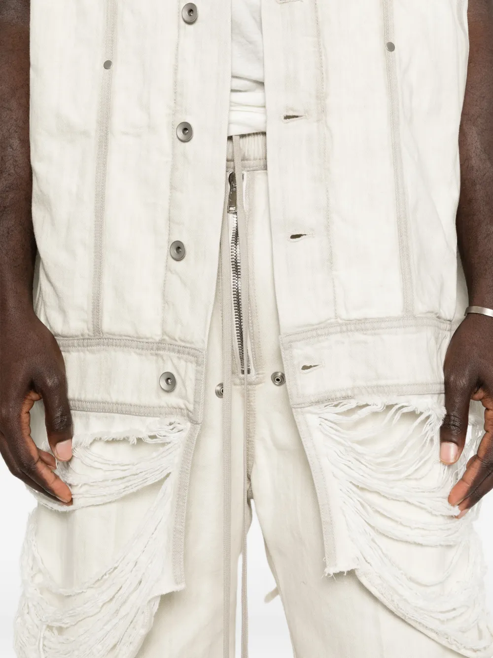 Close up of White jacket , showing texture of the (cotton fabric
