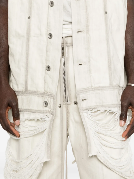 Close up of White jacket , showing texture of the (cotton fabric