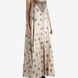 Tan dress, full body view