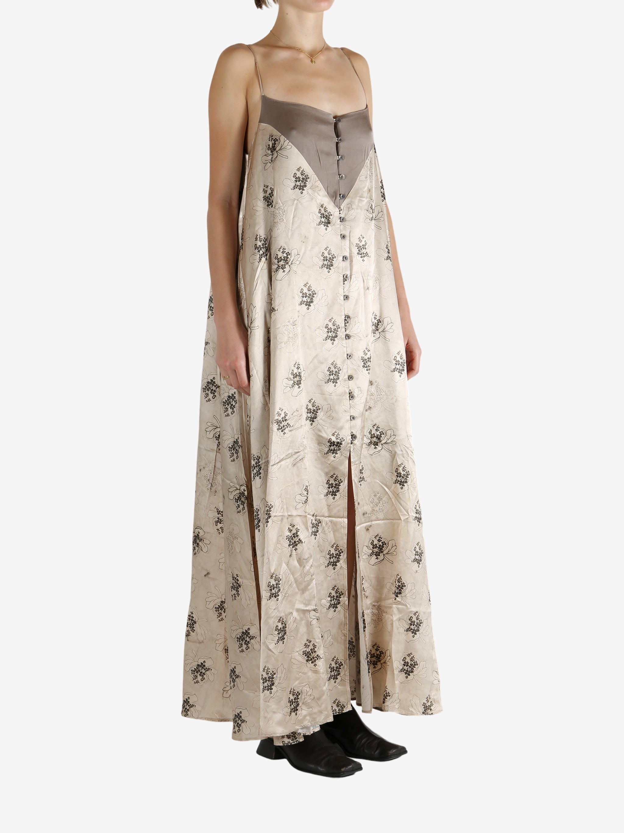 Tan dress, full body view