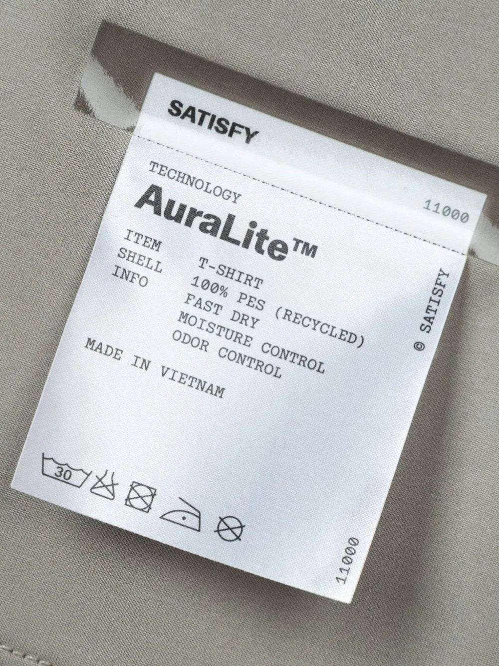 Close up of grey t-shirts, showing texture of the recycled polyester fabric