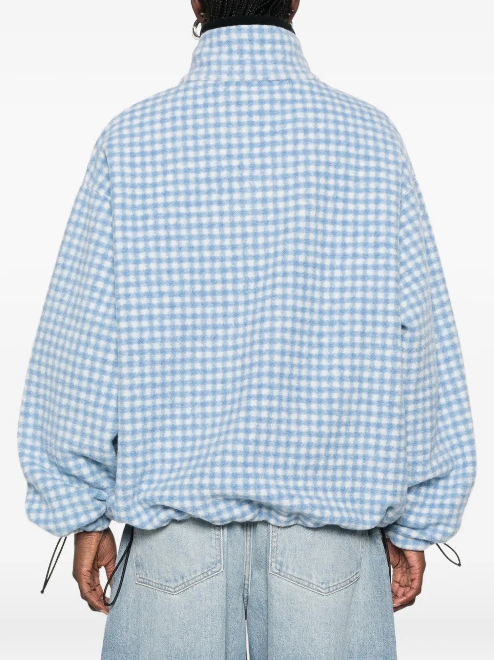 Blue jacket, full body view
