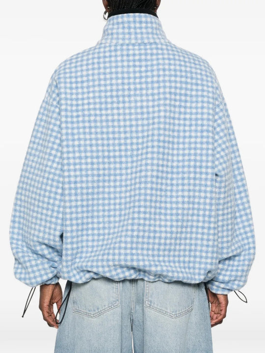 Blue jacket, full body view