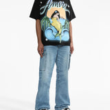 Black t-shirt, full body view