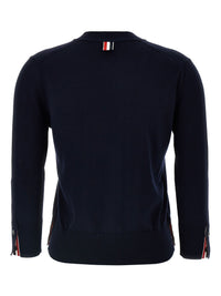 THOM BROWNE - Women Jersey Stitch 3/4 Sleeve  W/4 Bar Stripe V Neck Cardigan