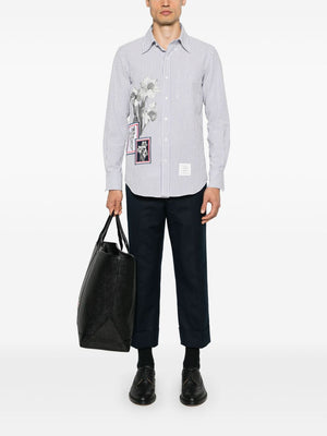 THOM BROWNE - Men Straight Fit L/S BD W/Satin Fill Stitch Flowers With Applique Shirt