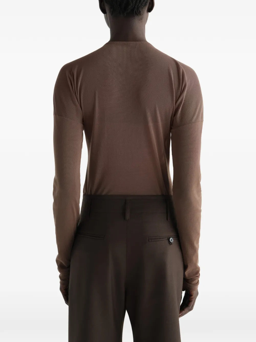 Brown top, full body view