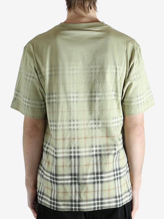 green t-shirt worn by a person, showing the t-shirt fit