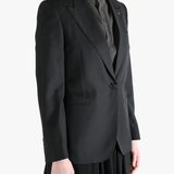 Black jacket worn by a person, showing the jacket's fit