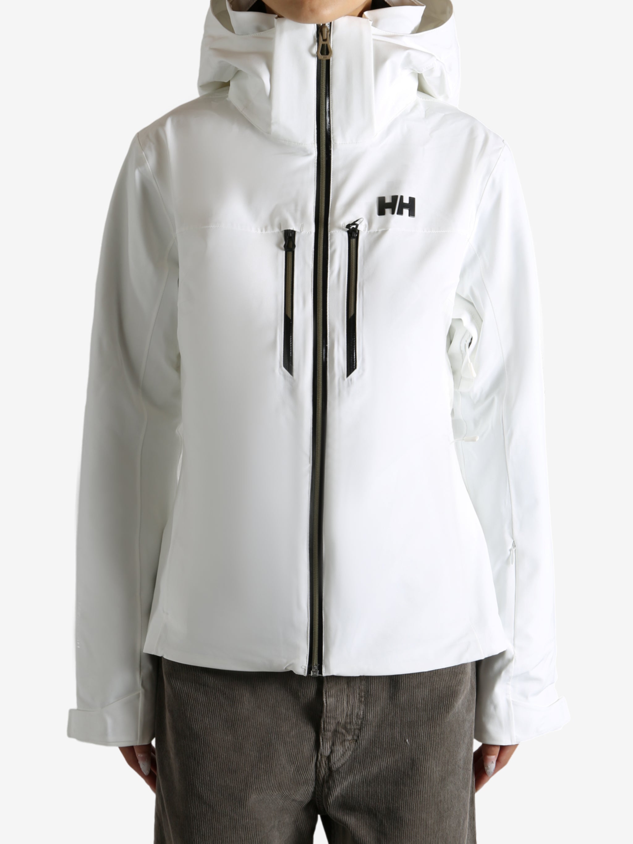 White jacket worn by a person, showing the jacket fit