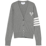 THOM BROWNE - Women Tennis Racquets Intarsia V Neck Cardigan