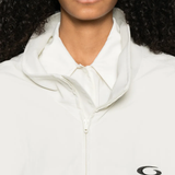 Close up of white jacket , showing texture of the Polyamide fabric