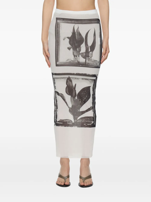 JEAN PAUL GAULTIER - Women Printed Flowers Sheer Front Long Skirt