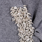 Close up of grey cardigan,showing texture of the cashmere fabric