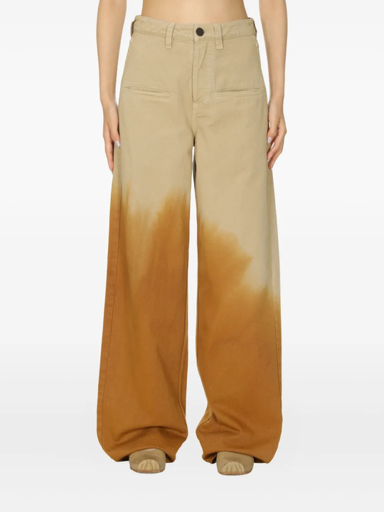 Brown pants worn by a person, showing the pants fit