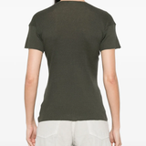 Grey t-shirt worn by a person, showing the t-shirt's fit