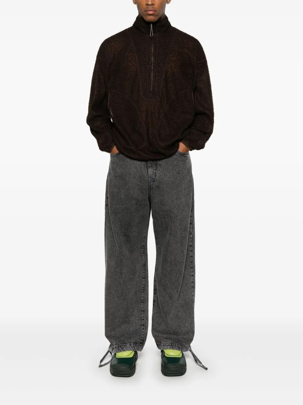 Brown knitwear, full body view