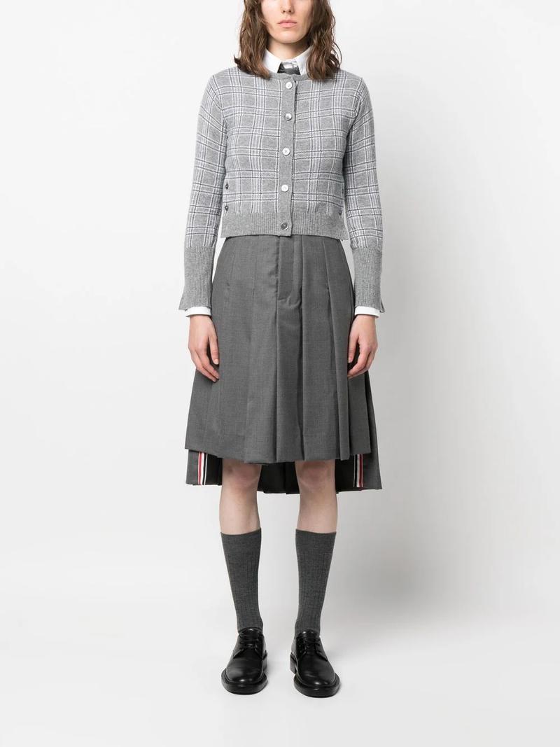 THOM BROWNE Women Pow Jacquard Cropped Crew Neck Cardigan In Cashmere
