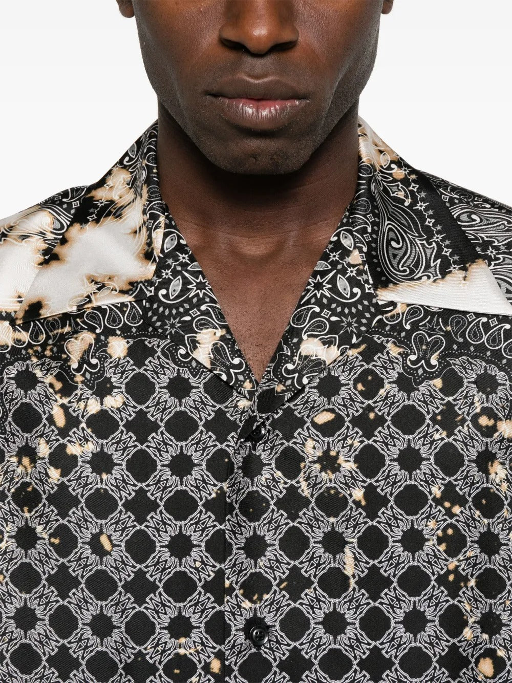 Close up of black shirt, showing texture of the silk fabric