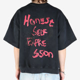 Black crew sweats,worn by a person showing the sweats fit