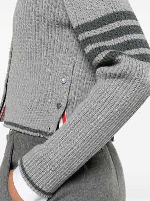 THOM BROWNE Women Baby Cable Cropped V Neck Cardigan In Merino Wool W/4 Bar Stripes