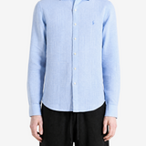 Blue shirt, full body view