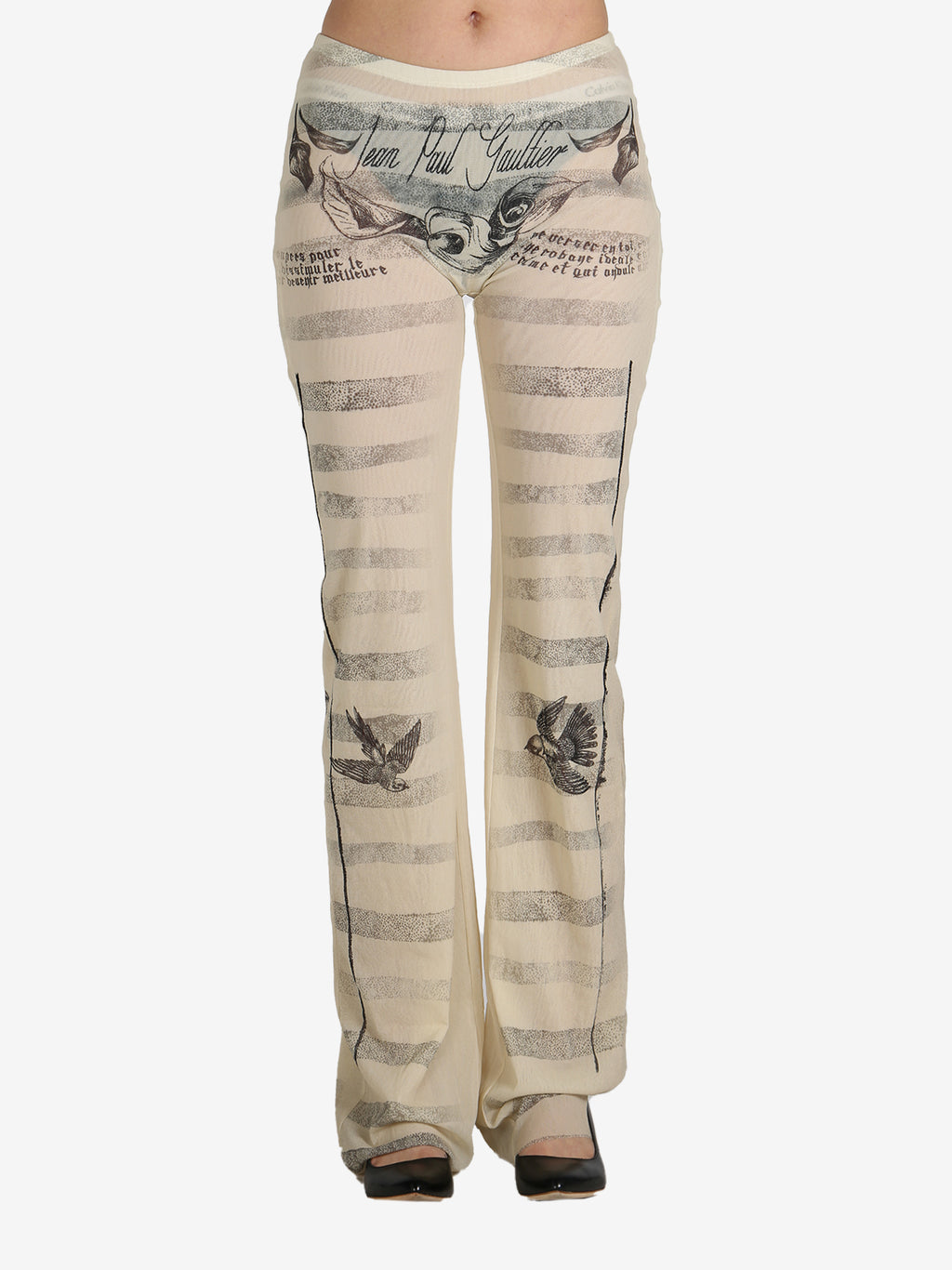 JEAN PAUL GAULTIER - Women Printed "Tattoo Marinière" Mesh Trouser