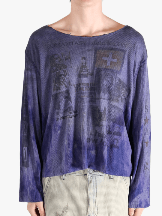 Purple top worn by a person, showing the tops fit