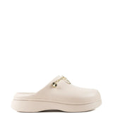 Tan shoes, side view
