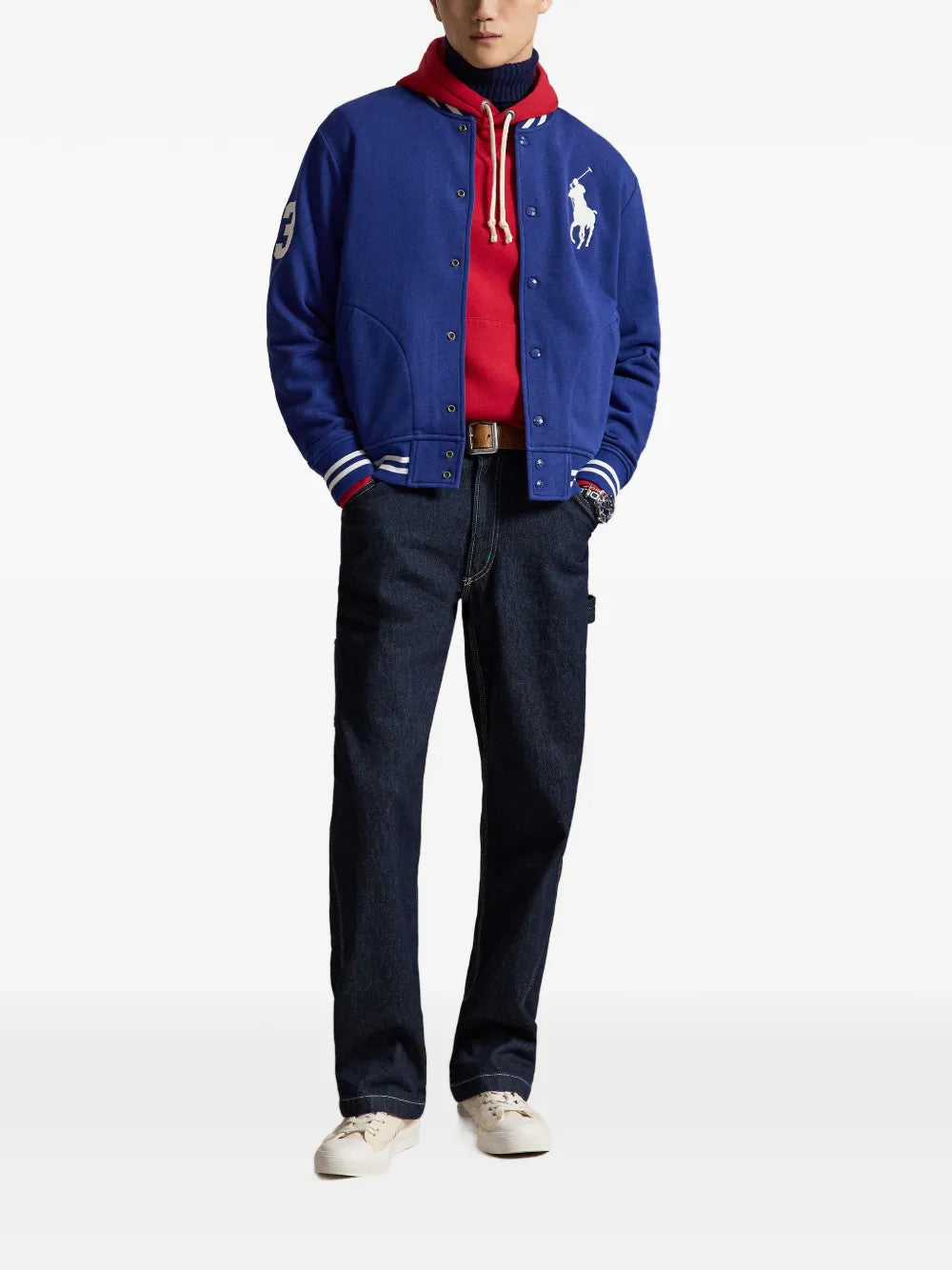 Blue jacket, full body view