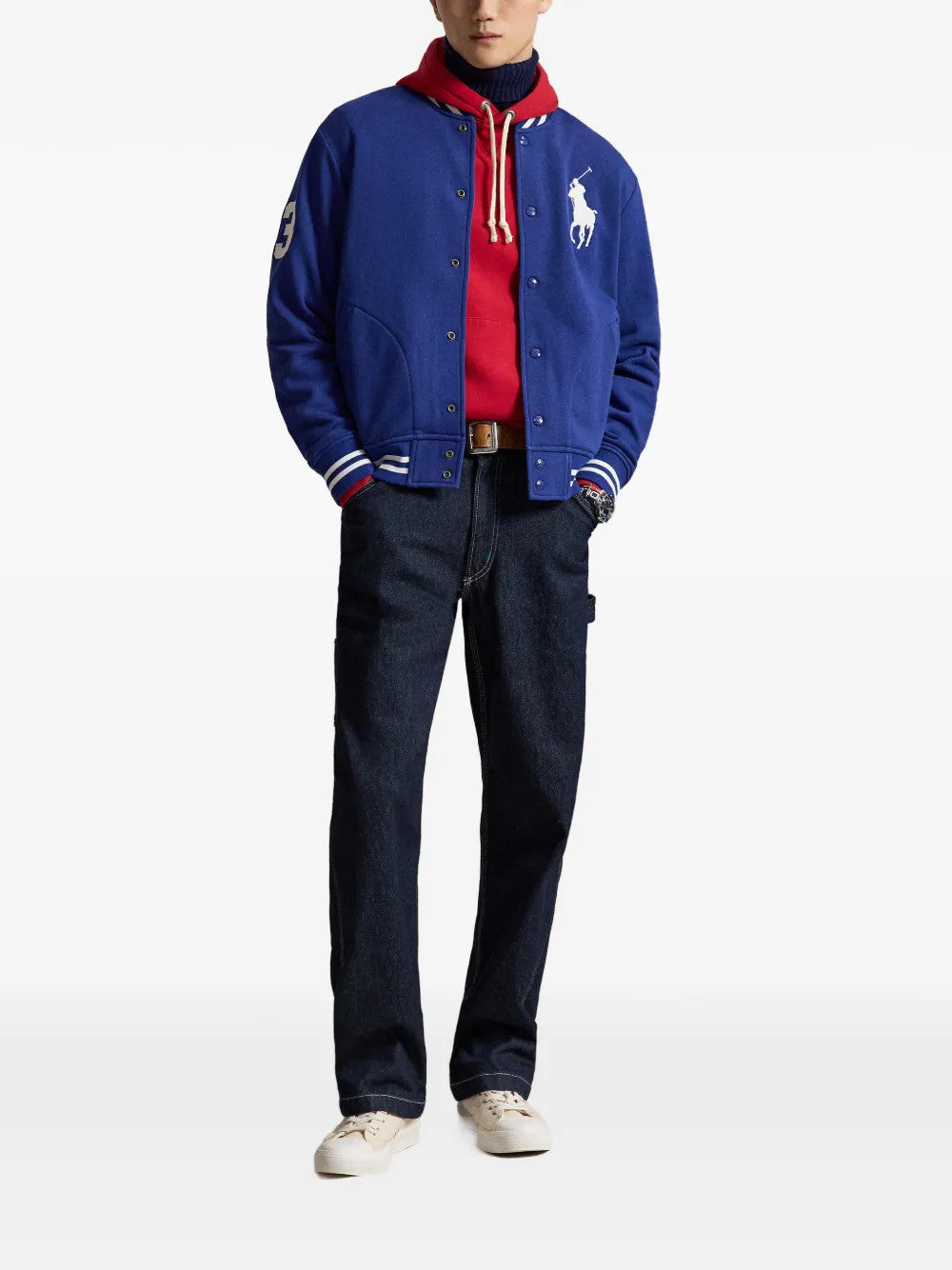 Blue jacket, full body view