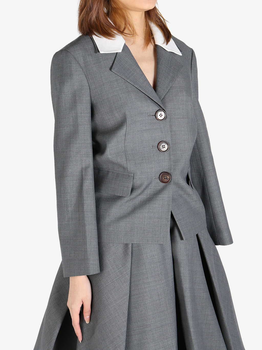 SHUSHU/TONG - Women Color Blocked Blazer with Bow Detail Collar