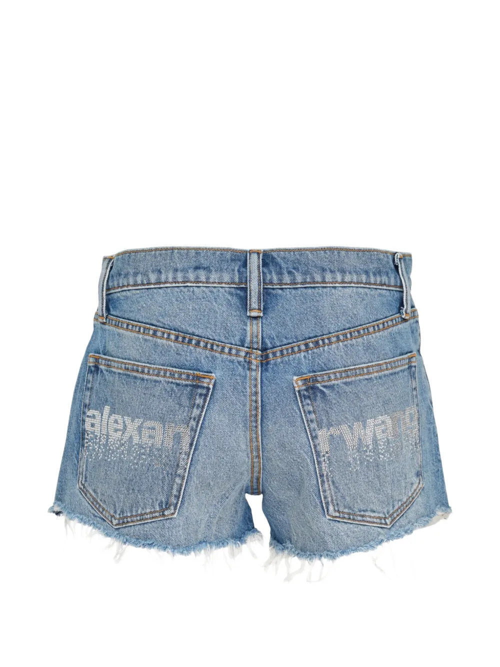 Blue shorts, back view