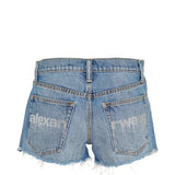 Blue shorts, back view