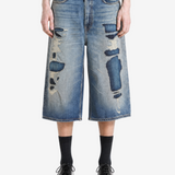 Blue shorts, full body view