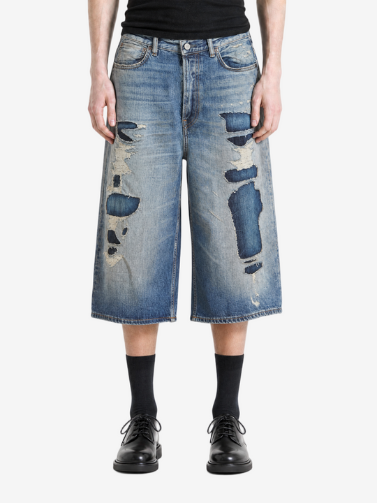 Blue shorts, full body view