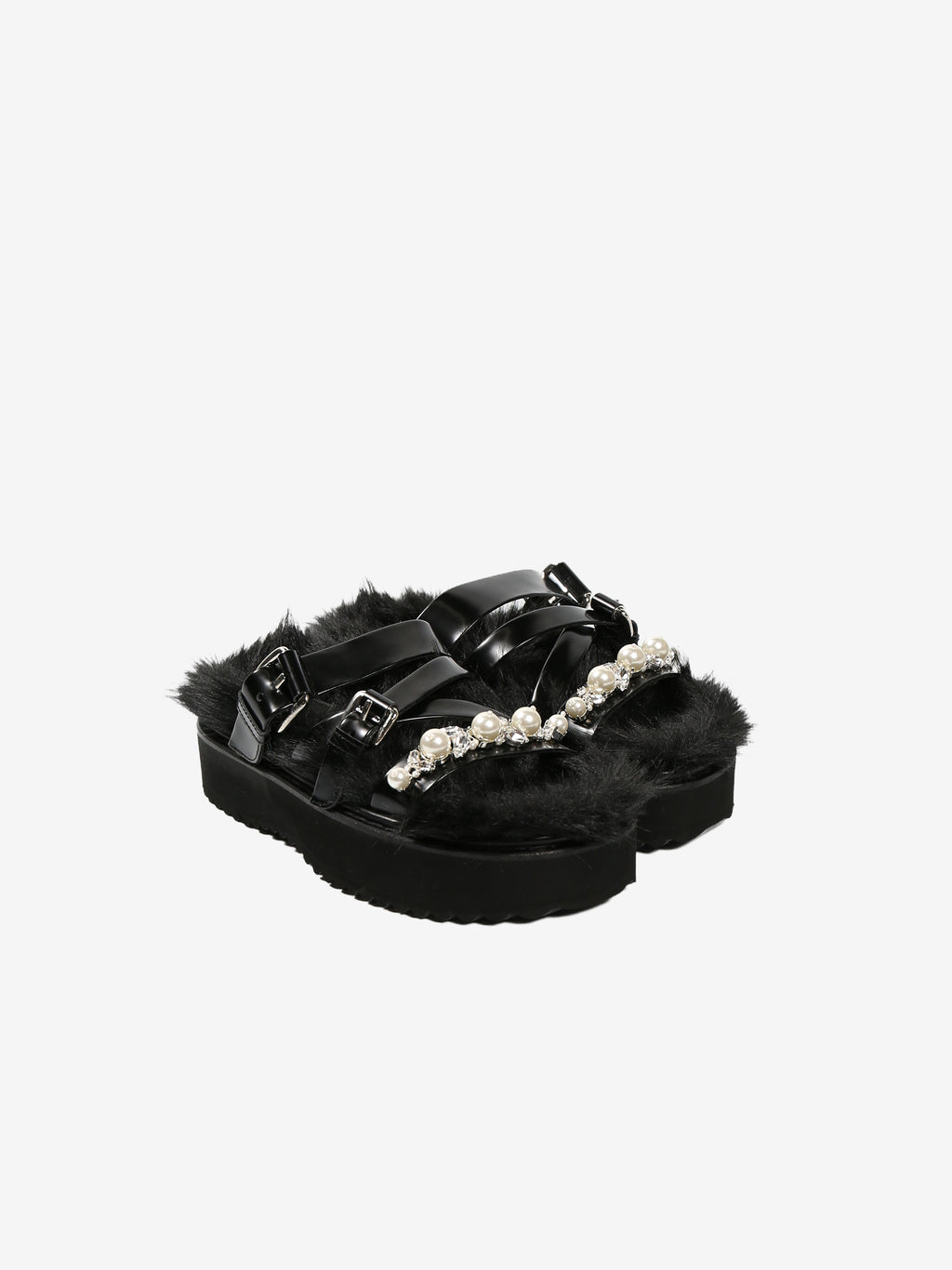 SIMONE ROCHA - Women W/Emb Faux Fur Multi-Strap Platform Sandal