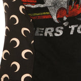 Close up of Black t-shirt, showing detail