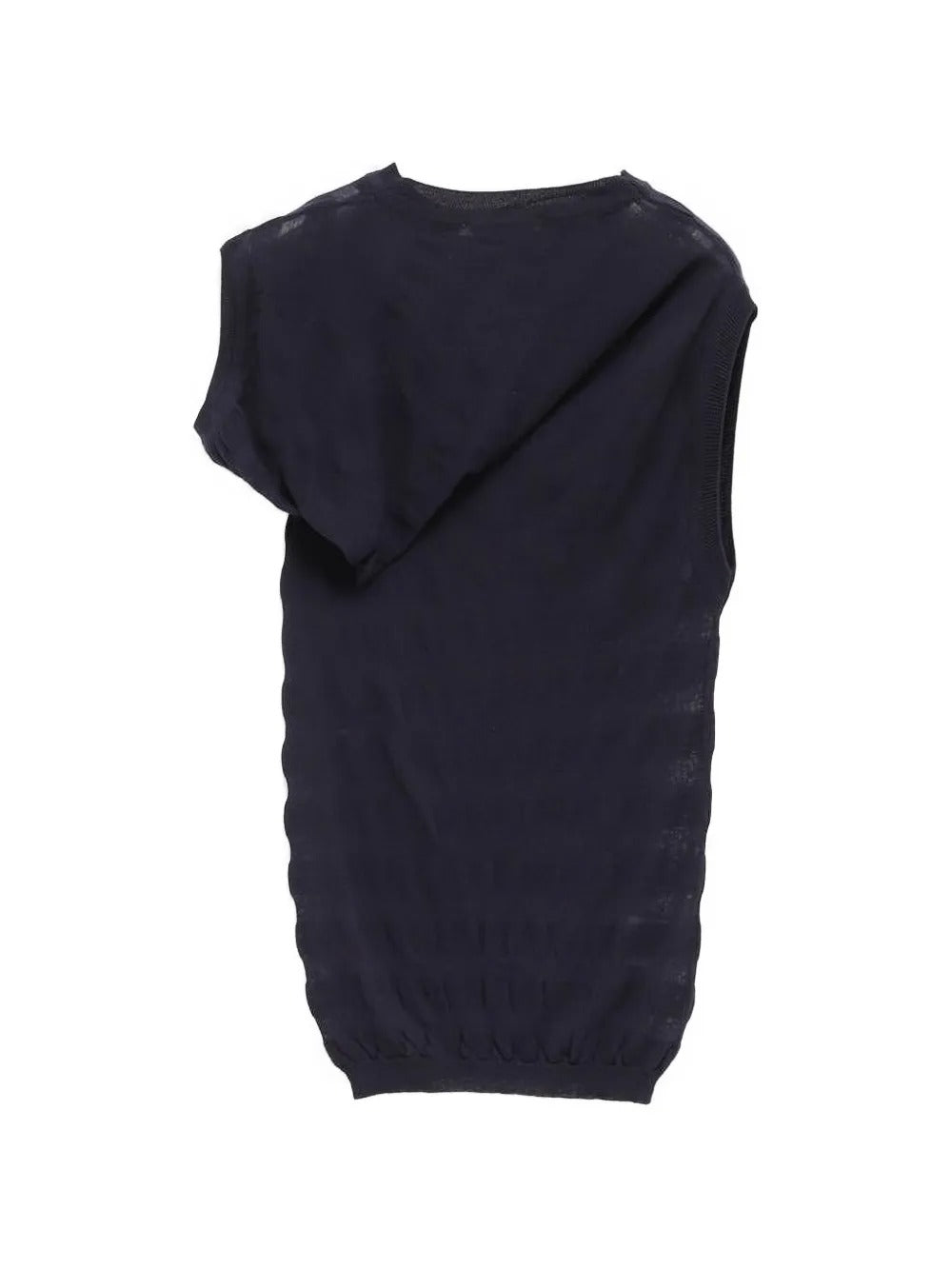 Navy top, back view