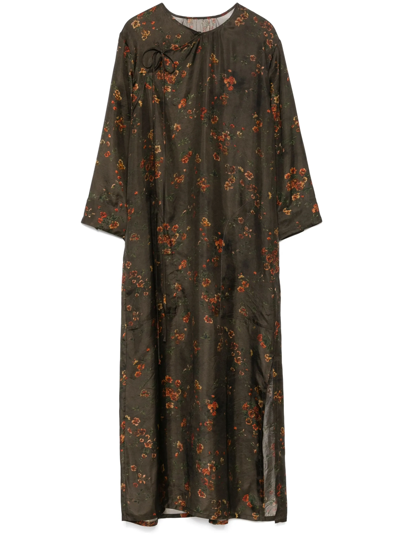 Brown floral dress, front view