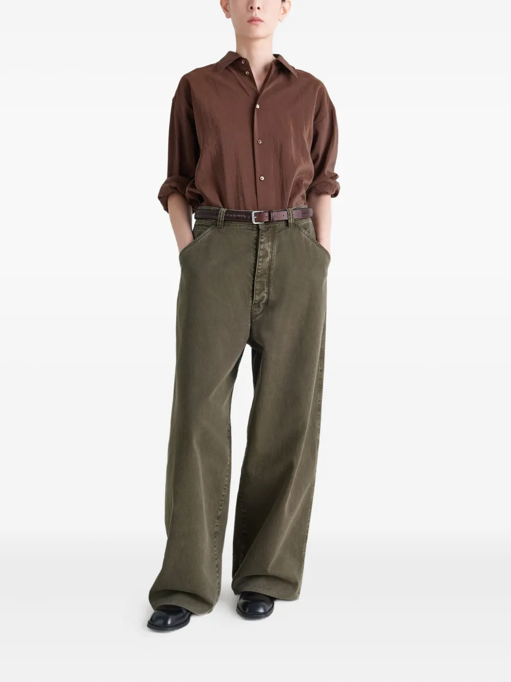 Brown pants,full body view