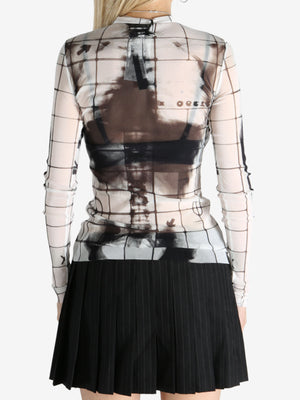 JEAN PAUL GAULTIER - Women Printed "Squeletor" Mesh Long Sleeves Top