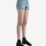 Blue shorts worn by a person, showing the shorts' fit