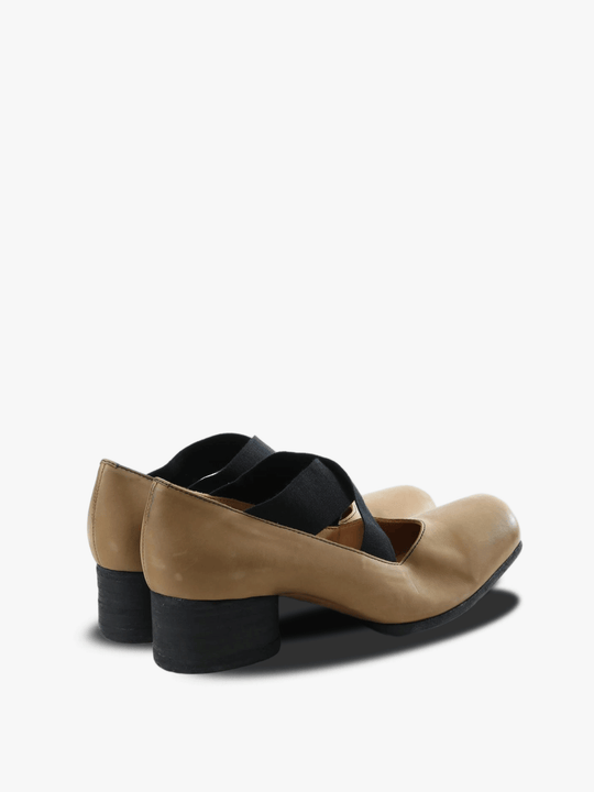 Brown heels, back view