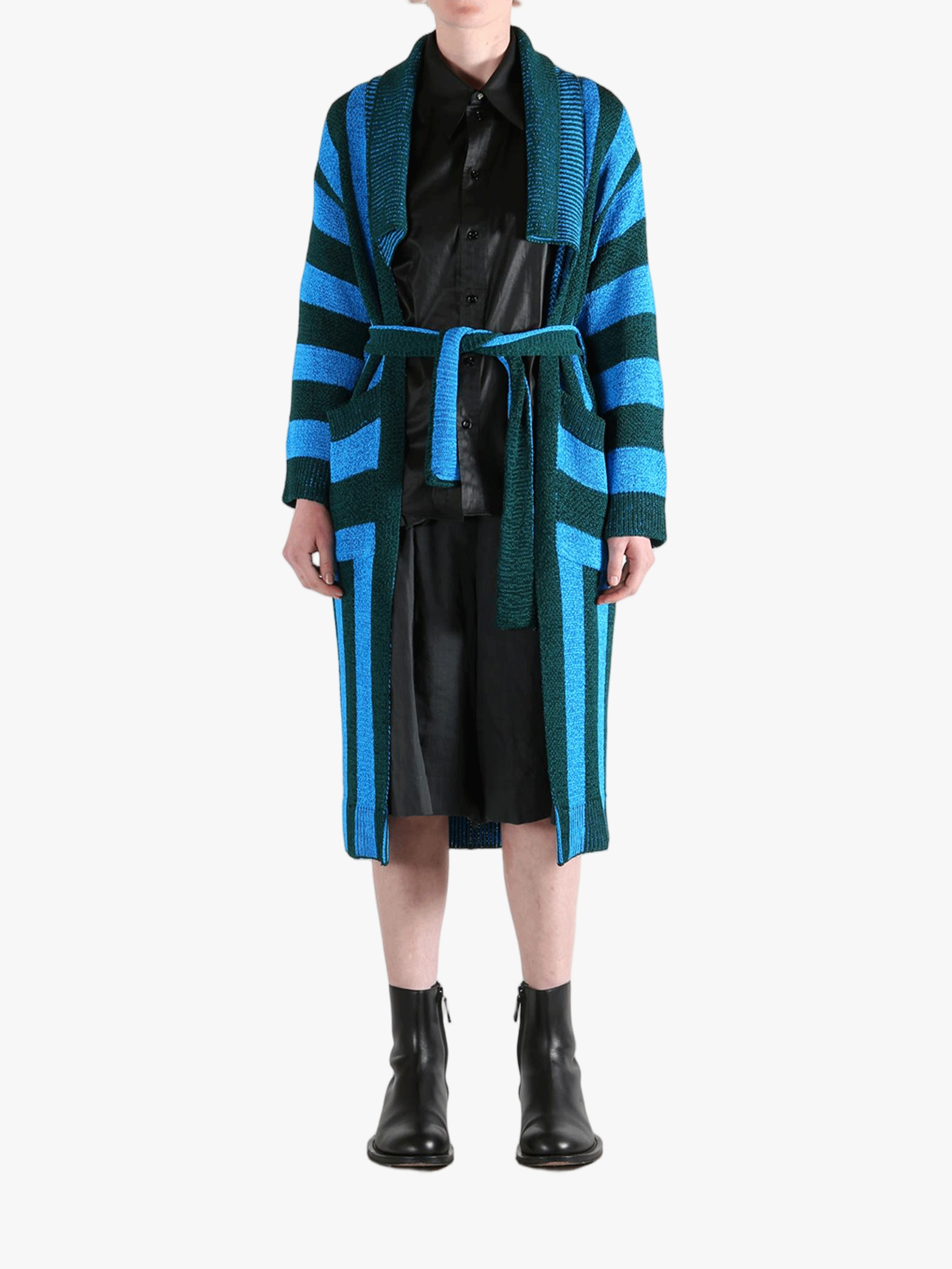 Blue knitwear, full body view