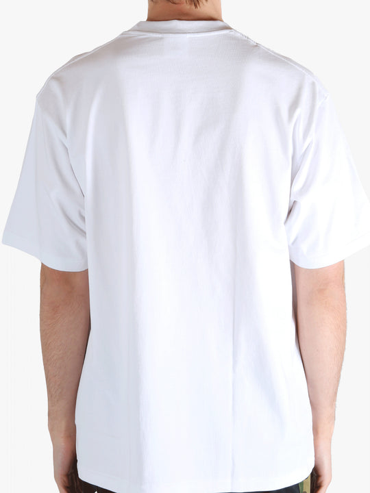 White T-shirt worn by a person, showing the t-shirt's fit