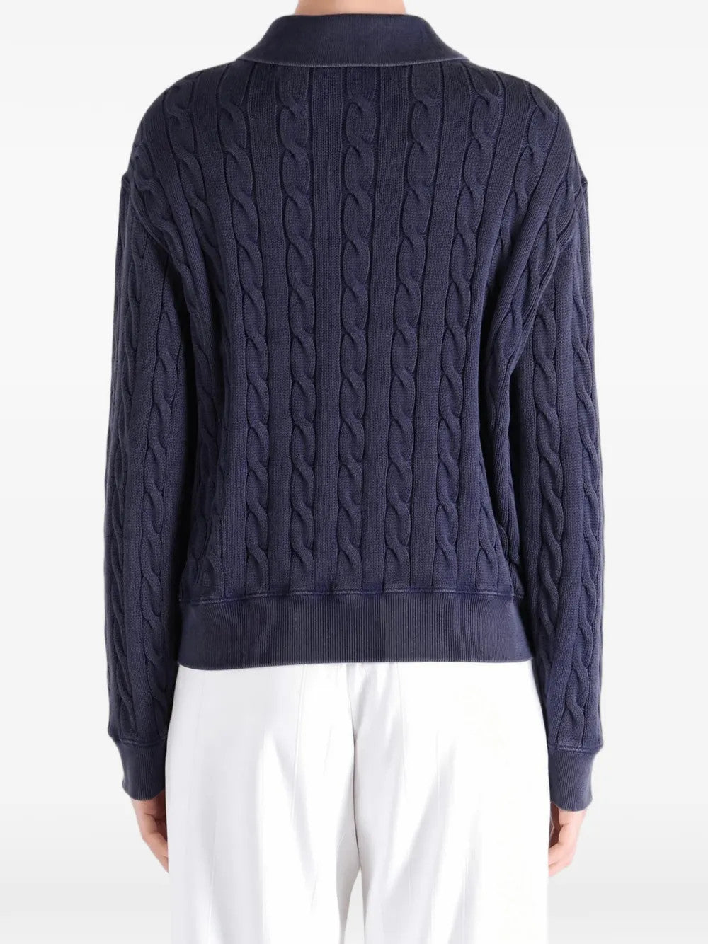 Navy shirt, full body view