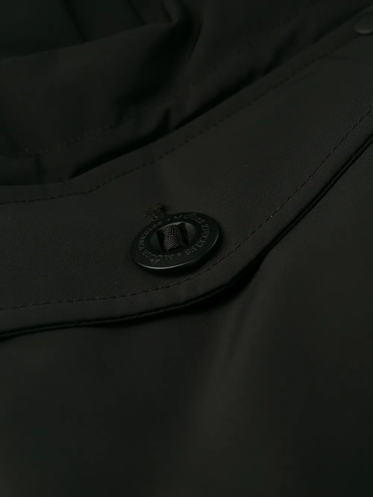 Close up of black jackets, showing texture of the nylon and polyester and feather down fabric