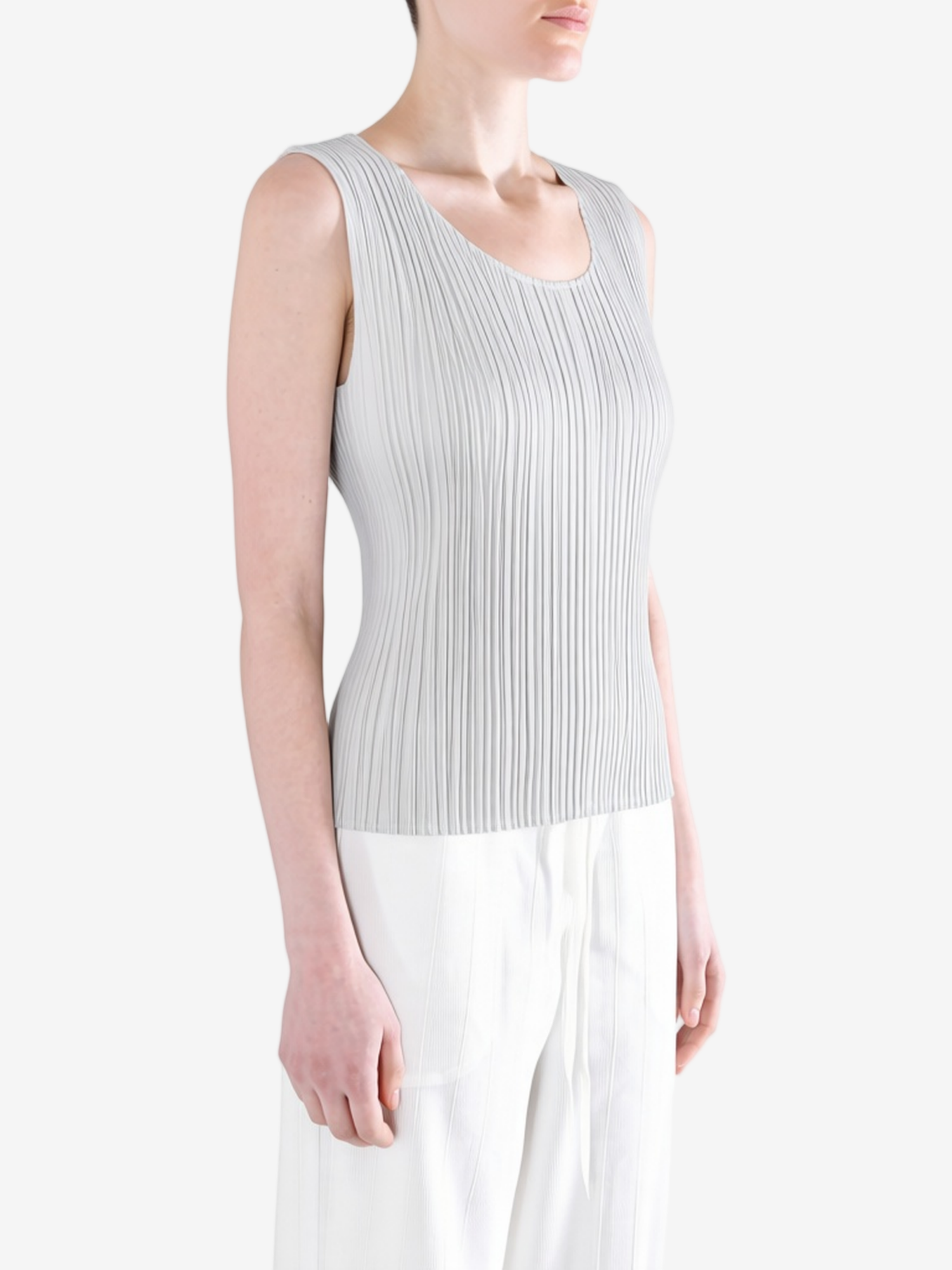 Grey shirt worn by a person, showing the shirt fit