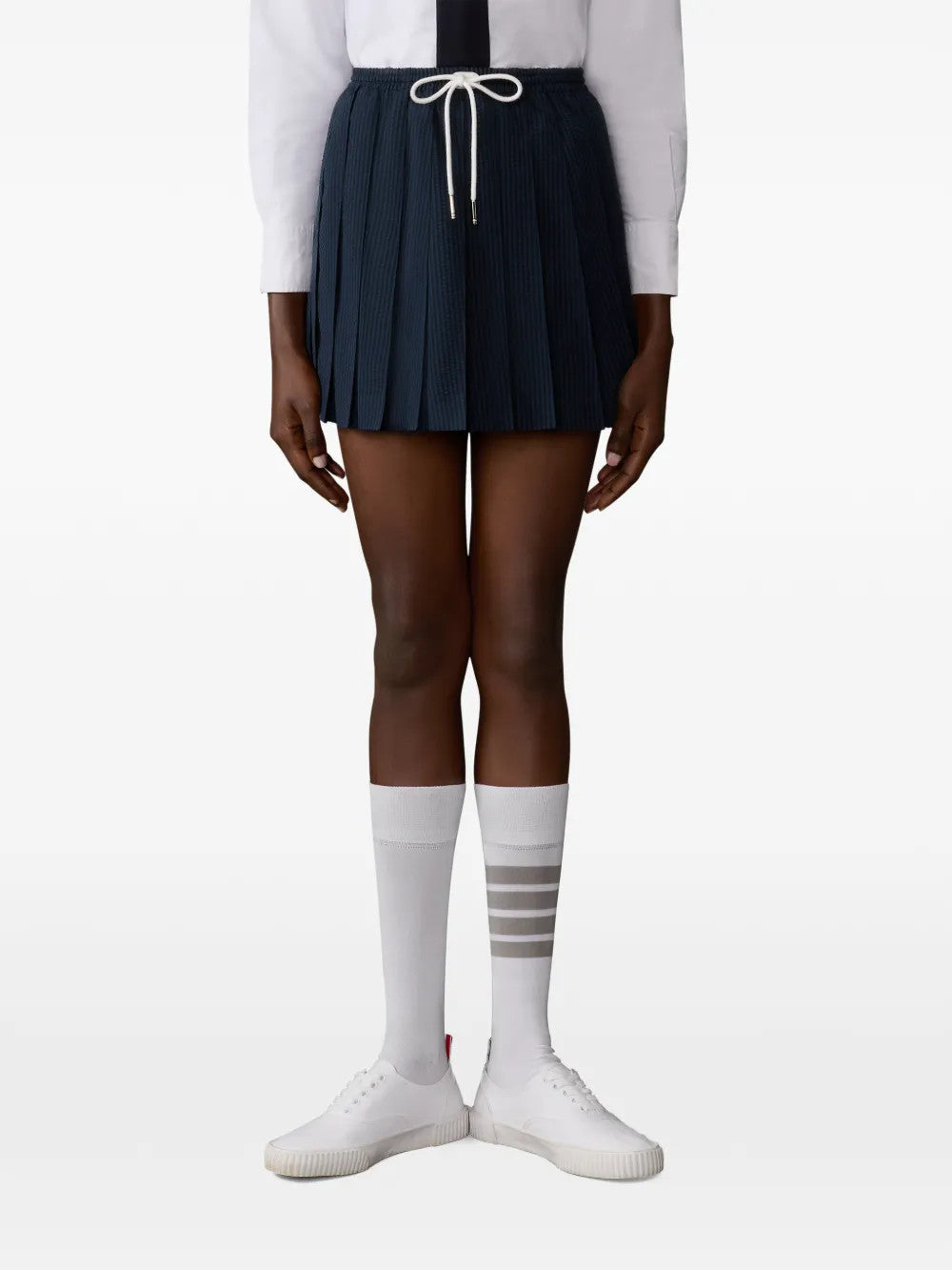 Navy skirt, full body view